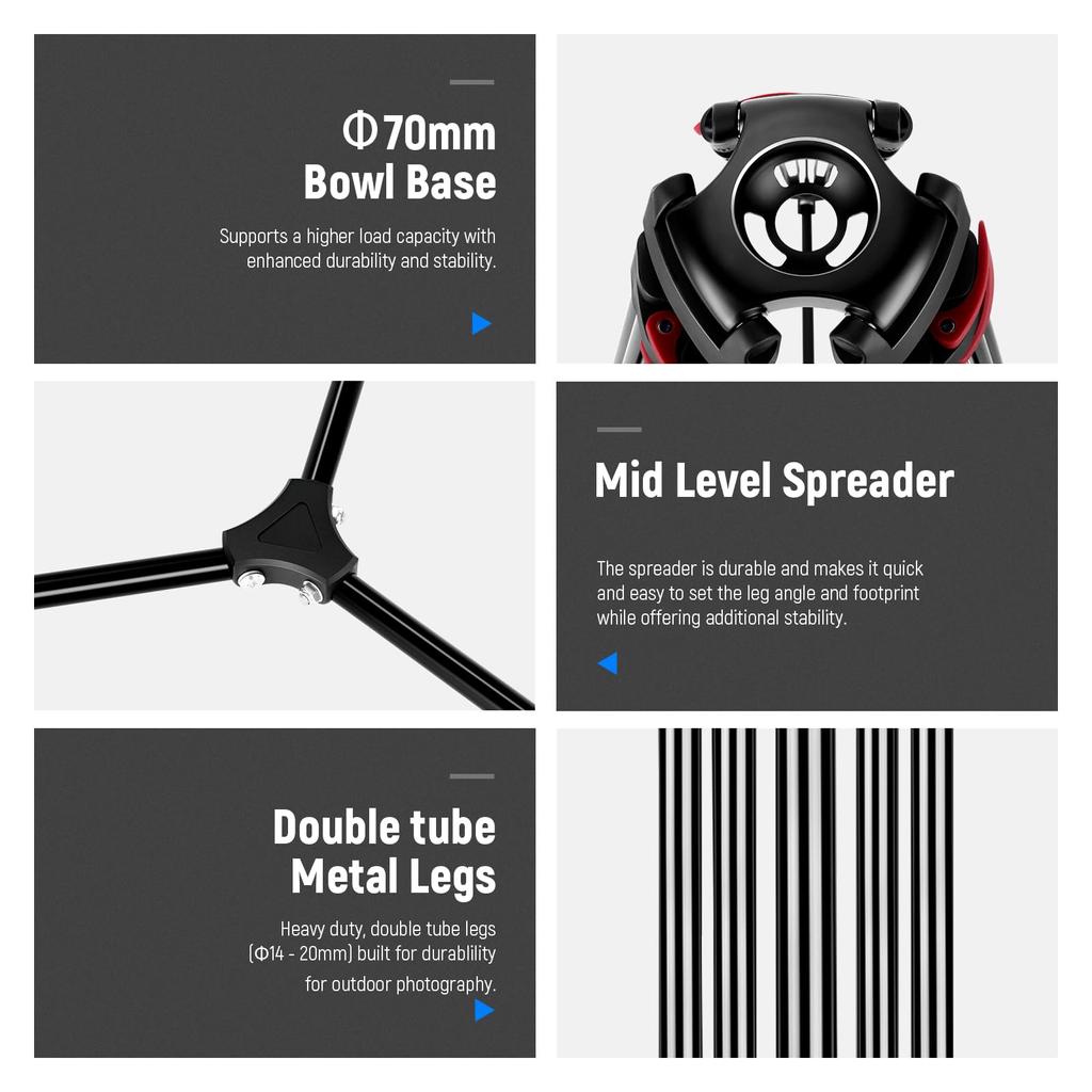 NEEWER Video Tripod 200cm Fluid Head with QR Plate Adjustable Large Camera Tripod Suitable for DSLR Camera Made of Aluminum Alloy Load Capacity 8kg