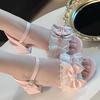Sweet Pink Women Summer Sandals Lace Elegant Bow Lolita Cute High Heels Sandals Outdoor Comfortable Tacones De Mujer