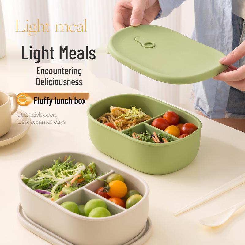 Tragbare Silikon-Bento-Box mit Fächern - Mikrowellengeeignet, Kein Geschmacksübertrag, Lebensmittelgeeigneter Essensbehälter für Büro-Mittagessen