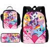 Child School Cute Kawaii Anime My Littles Ponys Backpack with Lunch Bags ,Pencil Bags ,School Bags for Boys Girls Best Gift
