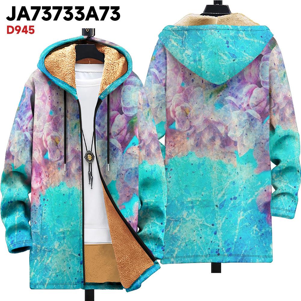 New Jacket Multi-colored Pattern Elements B1 Zipper Hooded Cardigan Thickened Winter Fleece Trendy Padded Clothes