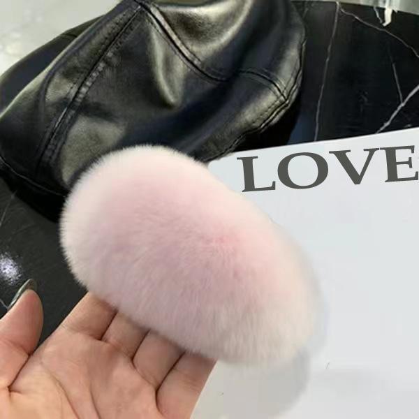 Girls Plush Hairpin Natural Rabbit Fur Women Bangs Hairpin