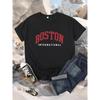 Damen Boston Letter Grafikprint T-Shirt, Mädchenmode, Harajuku Streetwear, Lässige Damenkleidung, Y2K Top Tee, 2024