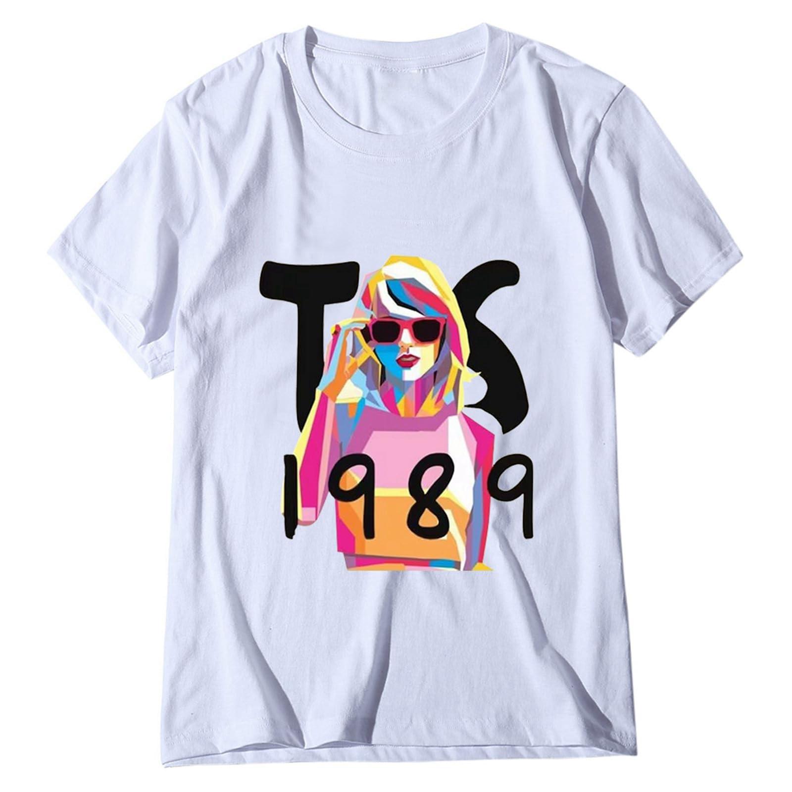 Women s  Casual Loose  Print T-shirt Crewneck Pullover Short Sleeve Top S