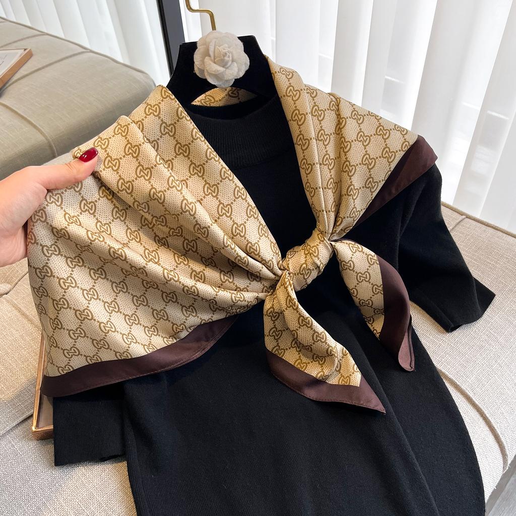 New Silk Square Scarf for Women Satin Shawls Neckerchief Casual Scarves Bandana Hair Hjiab 90*90cm Luxury Brand Versatile Fashio