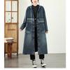 European Style Patchwork Denim Jacket Women Hooded Loose Fit Long Trench Coat Autumn Oversized Outerwear Plus Size