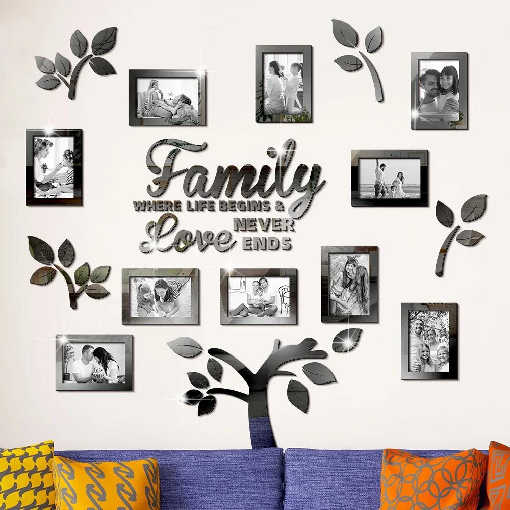 Family Tree 3D Mirror Wall Stickers Acrylic Picture Frame DIY Photo Frame Decal Decorations for Living Room Home Art Decor