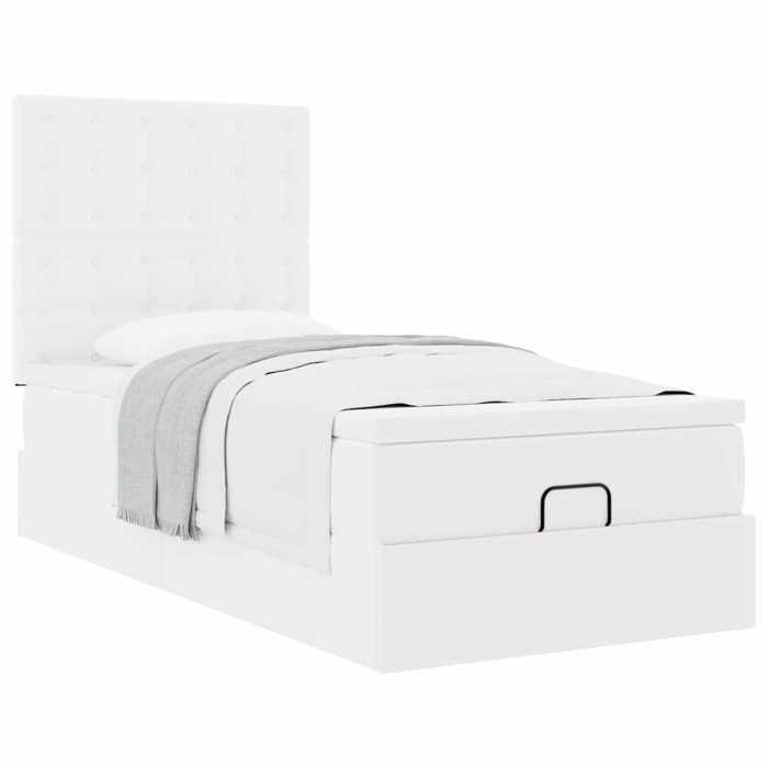 Lit ottoman - Maison Exclusive - 100x200 cm - Similicuir blanc - Rangement sous le lit