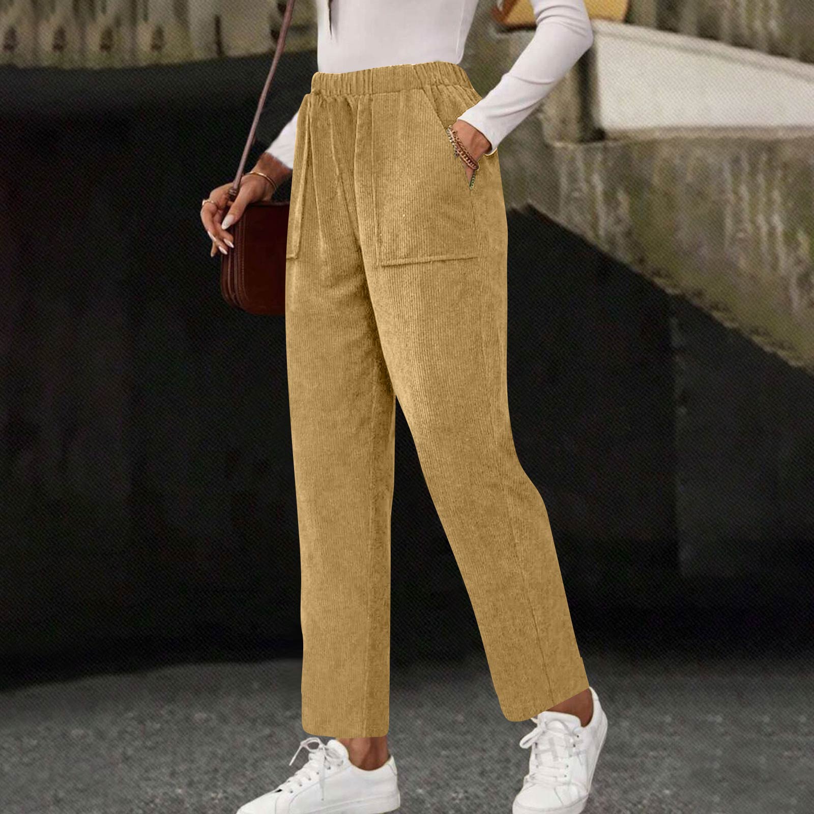 

Women s Casual Fashion Solid-Color Drawstring Loose Straight-Leg Pants With Pockets XXL