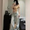 Pure desire design tube top mesh yarn single shoulder sling vest women's spring and summer retro slim fit diagonal dew American printing