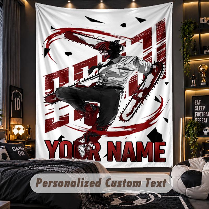 Personalized Wall Tapestry,Chainsaw Man Custom Printed Name, Fabric Wall Art For Indoor Room Backdrop