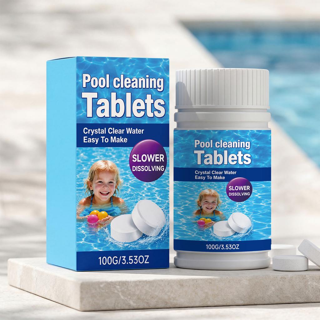 Pool Cleaning Tablets 100g for Water Maintenance Slow Dissolving Formula Suitable for Swimming Pools and Spas Long Lasting Effect for Clear Water