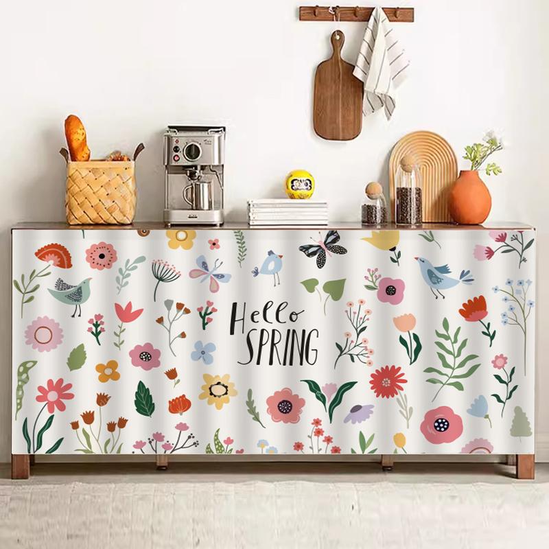 Floral Printed Cabinet Curtain Kitchen Cabinet Curtain Self-Adhesive Half-Curtains Dustproof Bookcases Cupboard Short Curtains