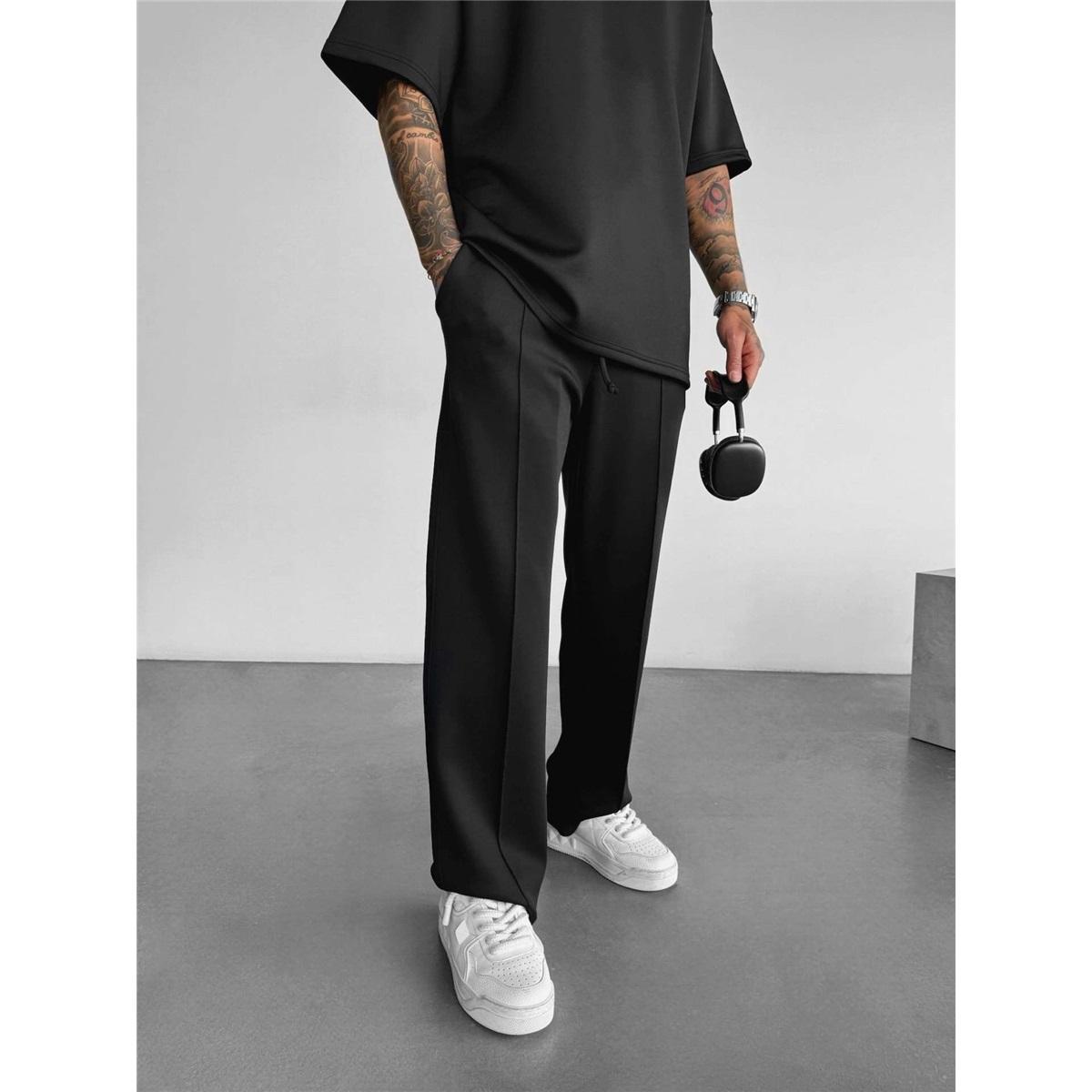Fashionable Men s Pants Loose Straight Sports Casual Pants Suit L чёрный