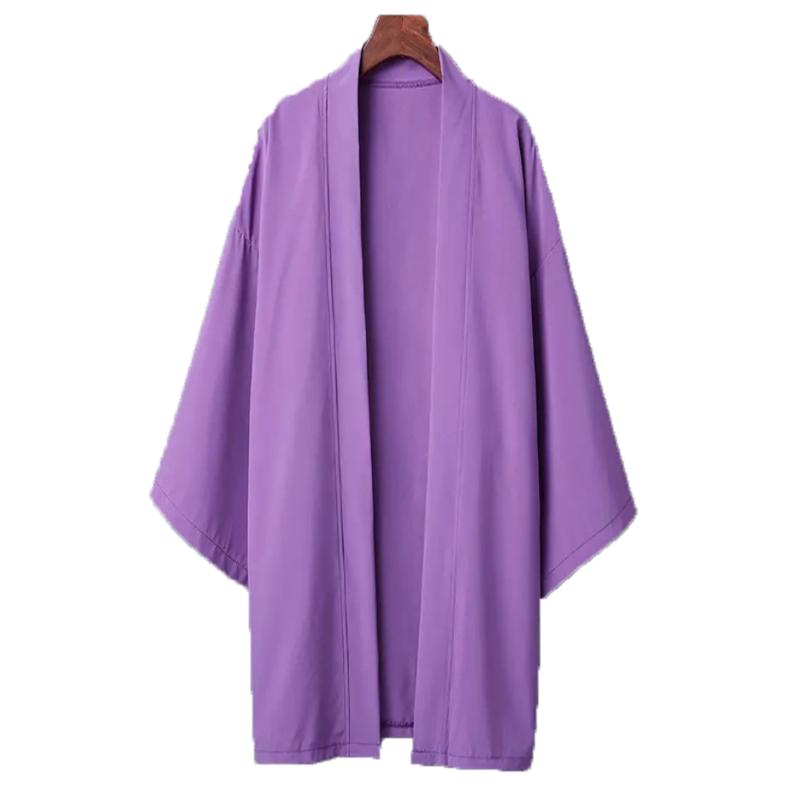 Pánské dlouhé jednobarevné japonské kimono pončo letní ležérní volné dámské yukata haori plážová černá košile hiyoshi