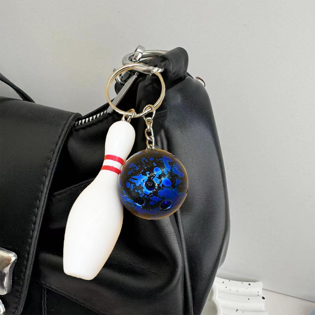 Creative Bowling Ball & Pin Pendant Keychain Stylish Blue Bowling Ball Keychain for Bag Decoration & Car Keyring Charm
