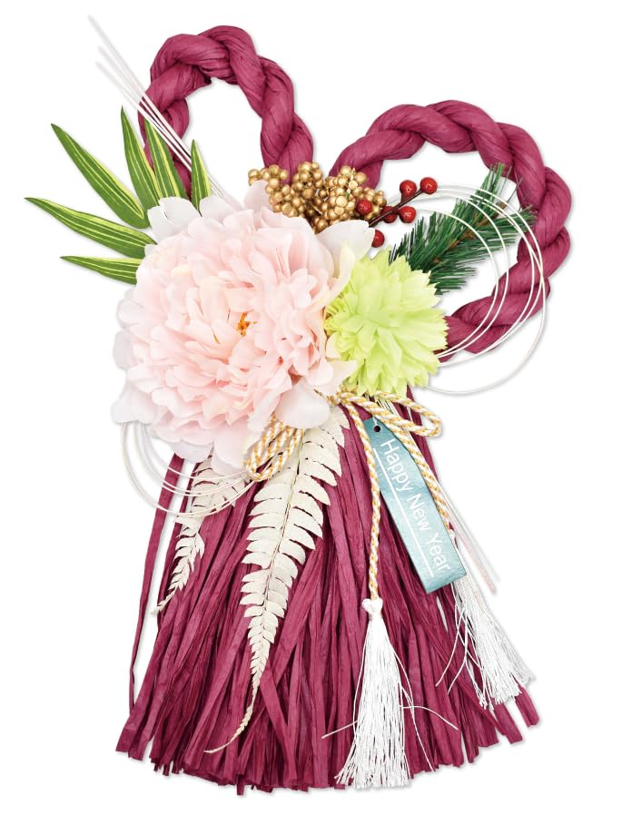 POPPY NAGOYA Shimenawa SN-11 Japanese New Year Decoration Artificial Flower Wine Red Wall Hook Hanging String Ornament Approx. 35cm