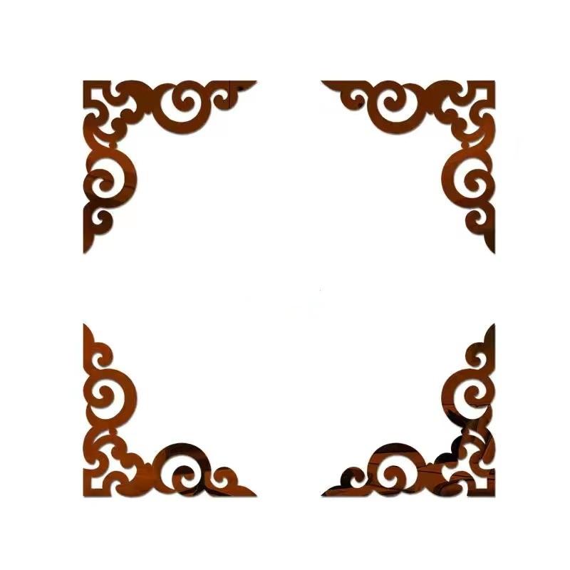 4pcs Corner Mirror Sticker Acrylic 3D Wall Stickers Self-adhesive Cabinet Edge Building Border Living Room Bedroom Home Decor