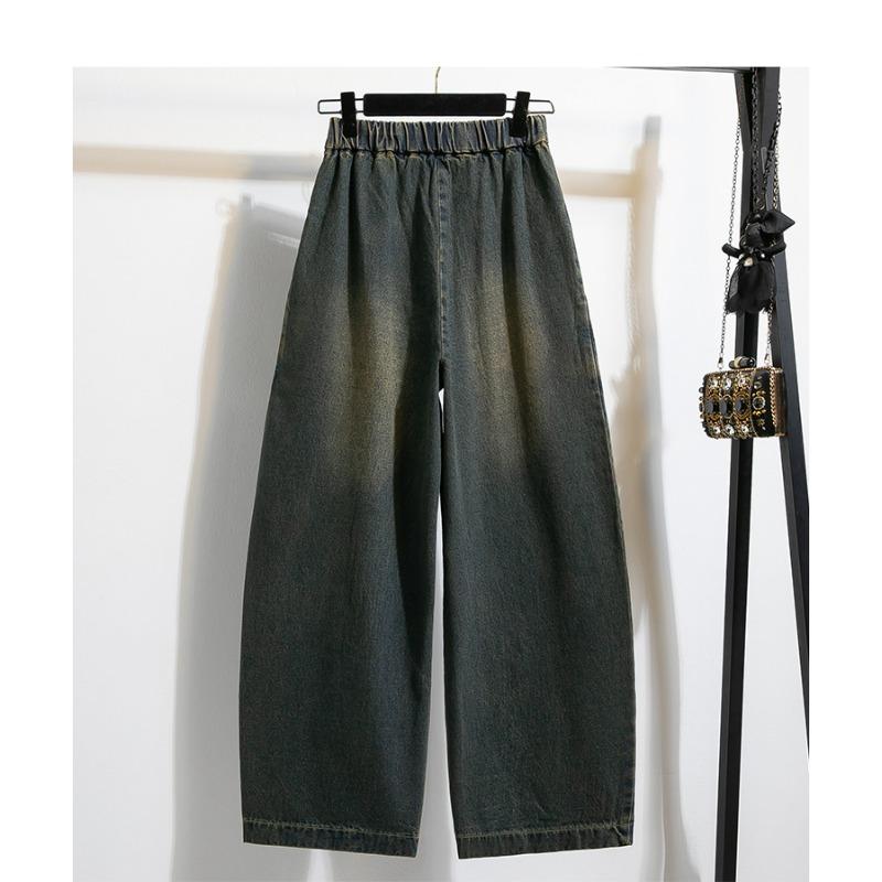 DIMANAF 2026 Summer New Plus Size Women Jeans Fashion Lady Clothing Long Pants Denim Cotton Loose Casual Elastic Waist