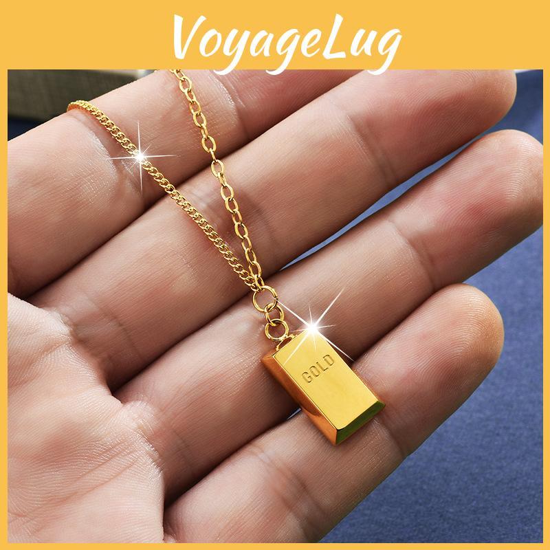 Stylish Women's Titanium Steel Gold Bar Necklace With Geometric Pendant Design