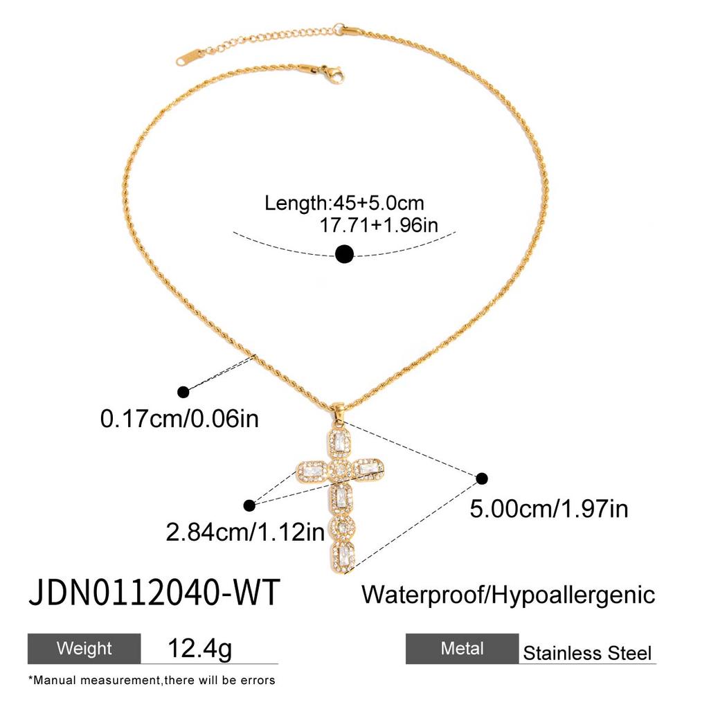 Youthway Vintage Elegant Stainless Steel Geometric Colorful Zircon Imitation Pearl Cross Pendant Necklace Set Women Jewelry Gift