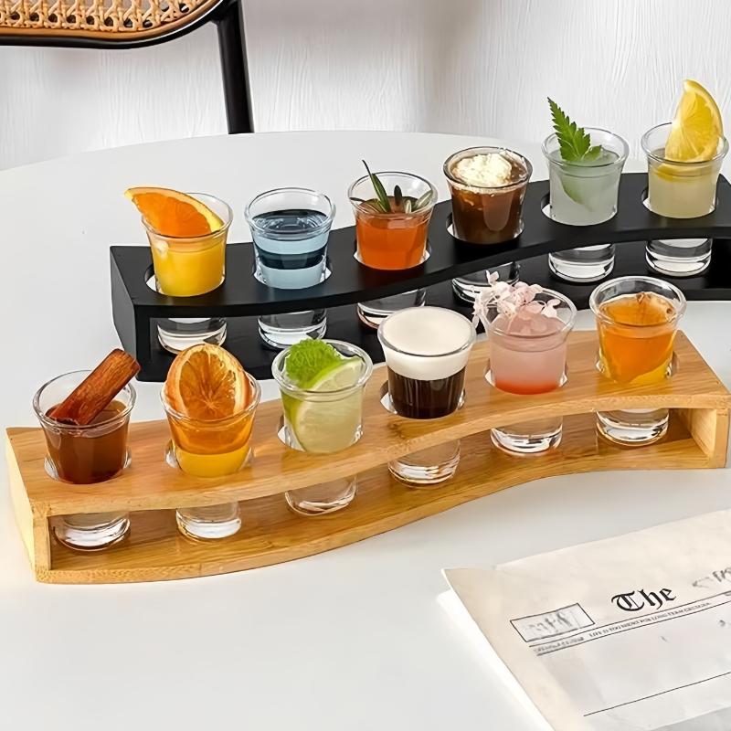 Shot Glasses 6pcs Shot Glass Set 1oz/30ml Shot Glass Holder Heavy Base for Whisky Tequila 6 Shot Glass Serving Tray (6pcs)