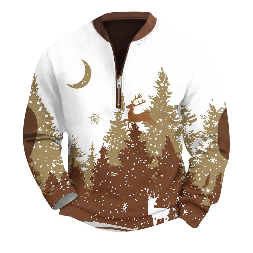 Men'S Retro Casual Zipper Sweatshirt Fashionable Printed Sports Pullover