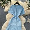 Summer Autumn Knitted Sweater Dress for Women Fashion Short Sleeve Single-breasted Hollow Out Elastic Simple Prom Dresses