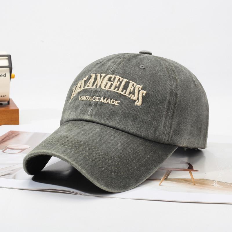 

Retro Baseball Cap For Women Summer Washed Denim Letter Sun Hat Wide Brim Fashionable Duckbill Cap one size зелений