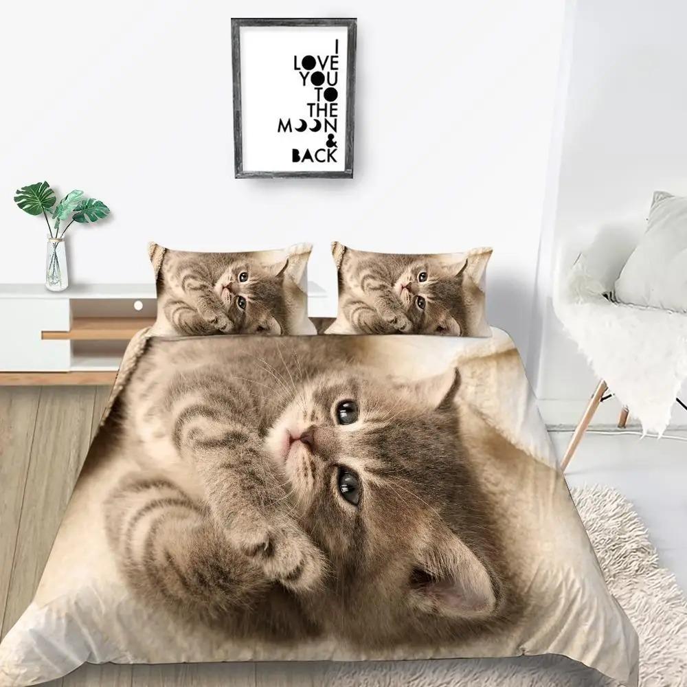 Cat Duvet Cover Collection King Size Microfiber Cute Animal Print Girl Teen Boy Comforter Cover Lovely Kitty Series Pattern Bedding Collection