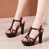 Fashion 8cm/10cm/13cm Female Microfiber Leather Platform Chunky Heel Elegant Sandal Woman Sexy High Heels Ladies Summer Dress Shoe Women