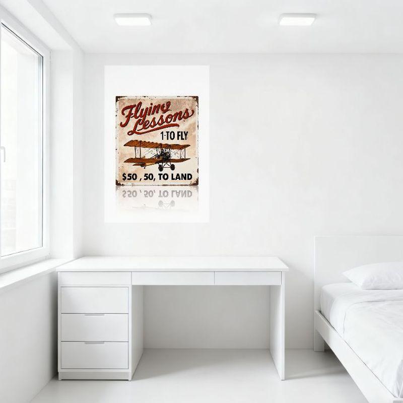 Vintage Flying Lessons Biplane Metal Sign Weathered Aged Iron Plaque for Home Bar Man Cave Cafe Decor