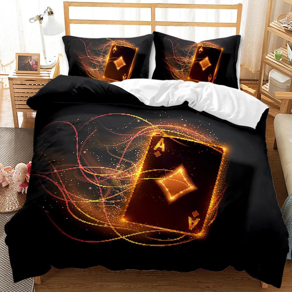 Poker Duvet Cover Set Card Game Bedding Set Gamer Playing Duvet Cover Retro Game Adults Double Queen King Polyester Qulit Cover