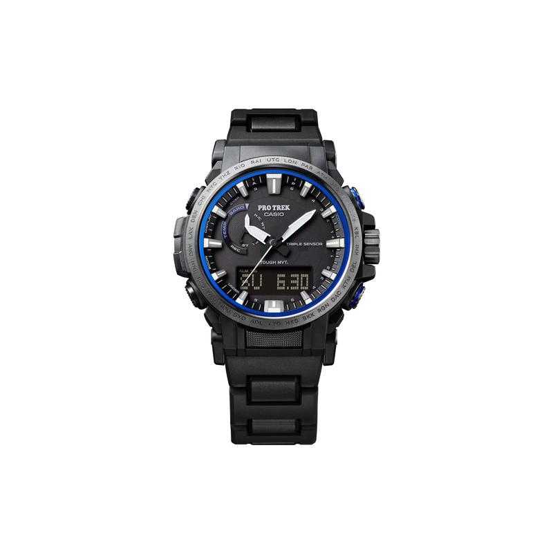 CASIO 100 meters waterproof solar movement stainless steel case solar Quartz resin stainless steel composite strap men's watch black dial PRW-61FC-1JF