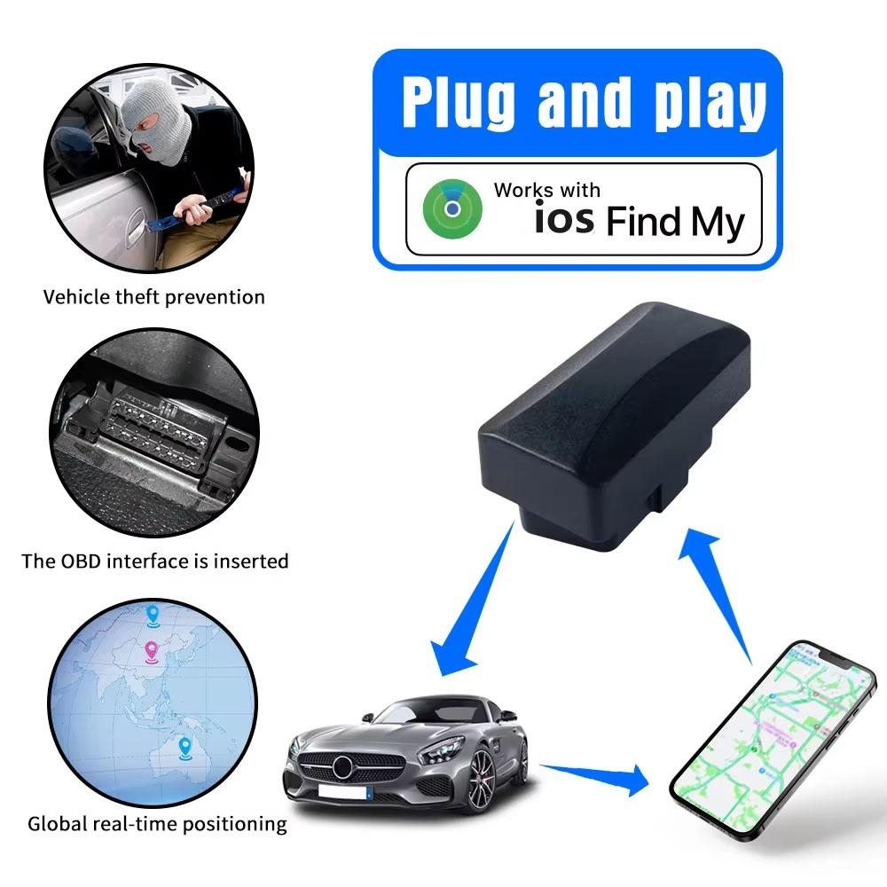 Car OBD GPS Tracker for IOS Find My App Anti Loss Device Real Time Location GPS Locator Plug in Version With Find My App Lifetime System