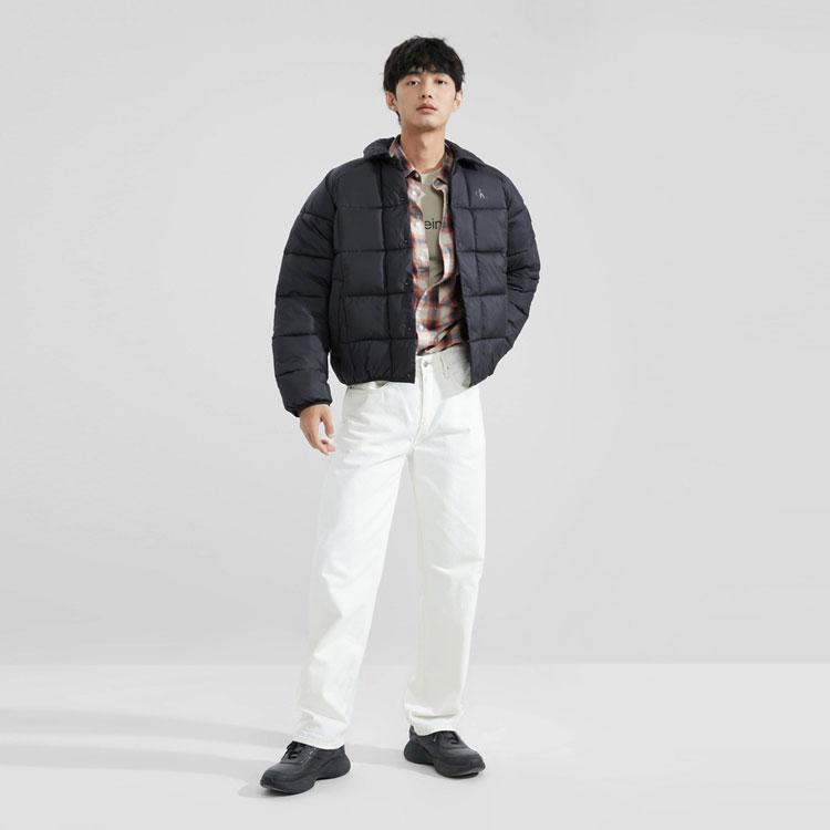 Calvin Klein Casual Commuter Printed Plaid Quilted Button-Down Collar Jacket Men Jackets Space-Black J324058BEH