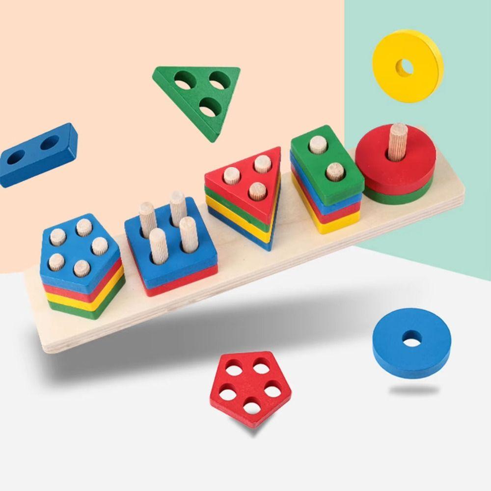 Colorful Recognition Shape Sorter Wooden Learning Puzzle Toy Wooden Building Blocks For Boys Girls