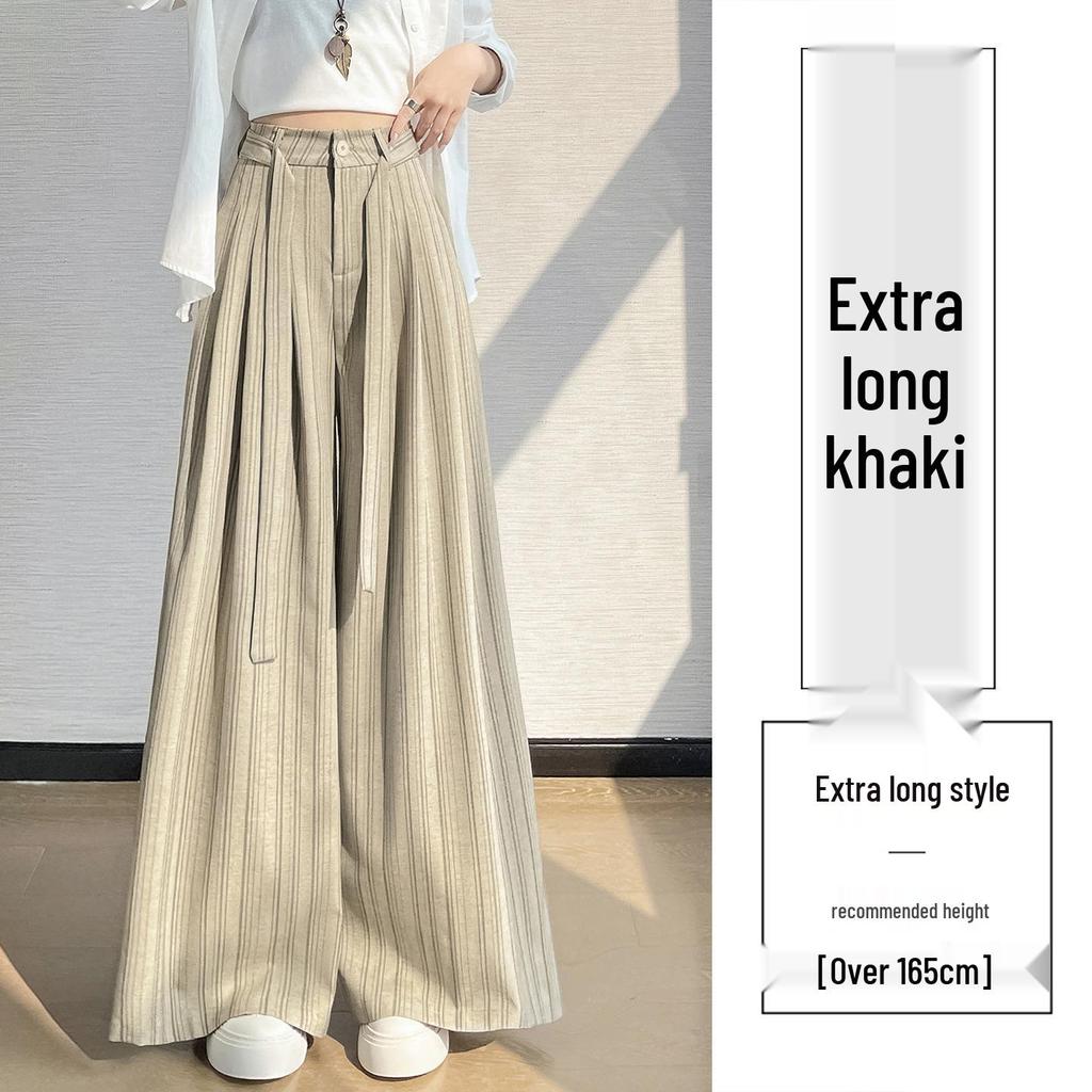 2026 Spring Women's Striped High-Waist Wide-Leg Pants - Lazy Style Loose Casual Straight Legs