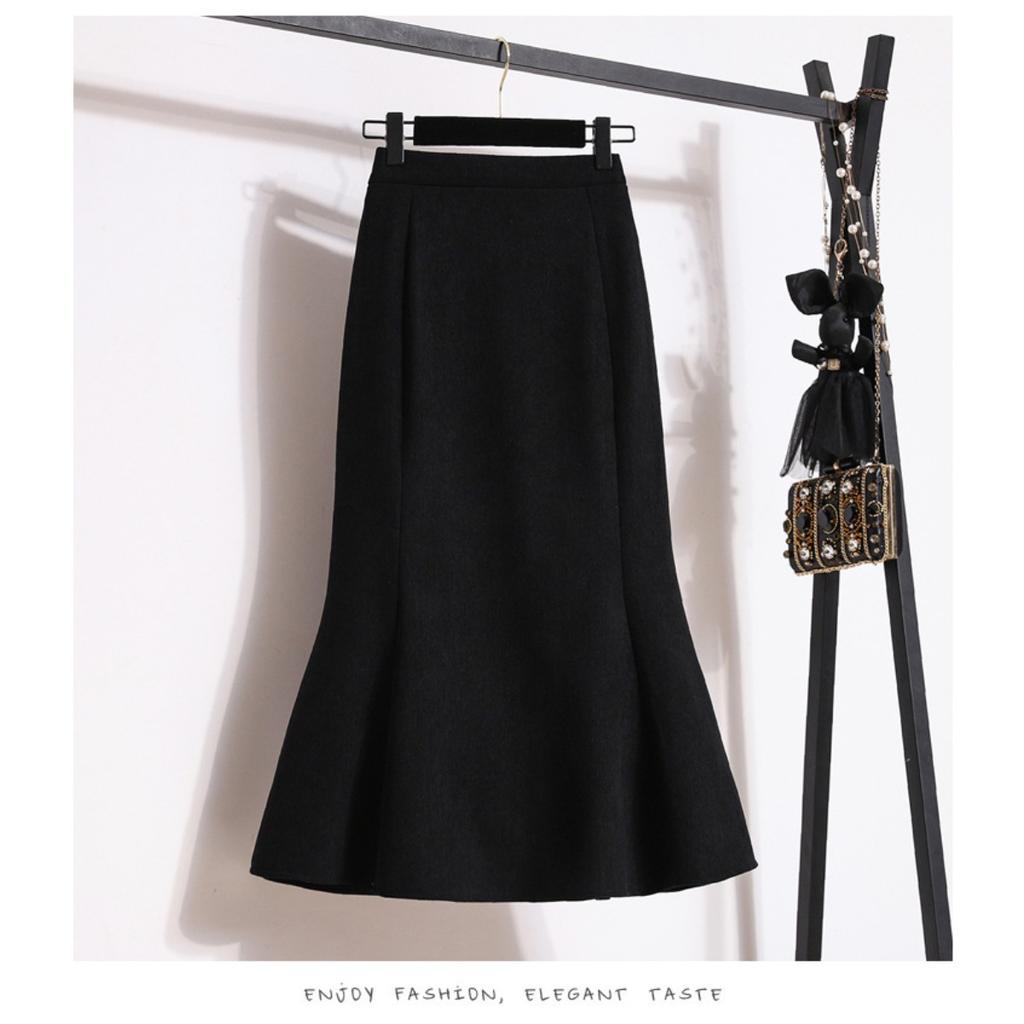 Women's High Waist Mermaid Skirt Corduroy Vintage Casual Solid Color Mid Length Long Skirt