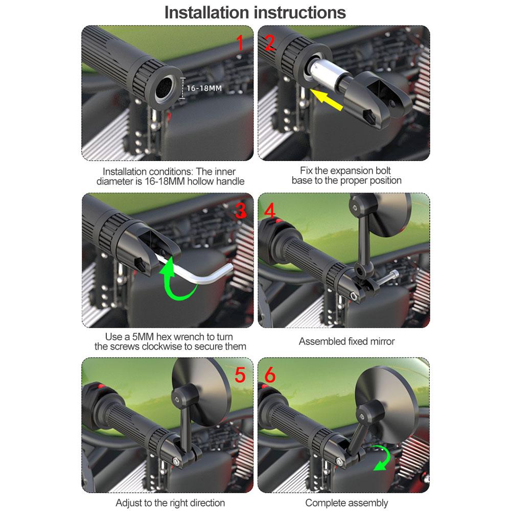 2pcs Universal Bicycle Mirror Handlebar Rearview Mirror  7/8" Handle Bar End Foldable Motorbike Side