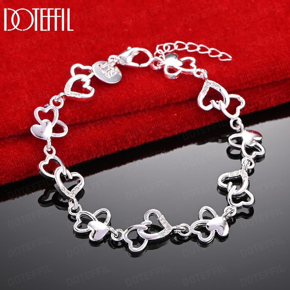 925 Sterling Silver Fashion Gift AAA Zircon Heart Bracelet Wedding Jewelry