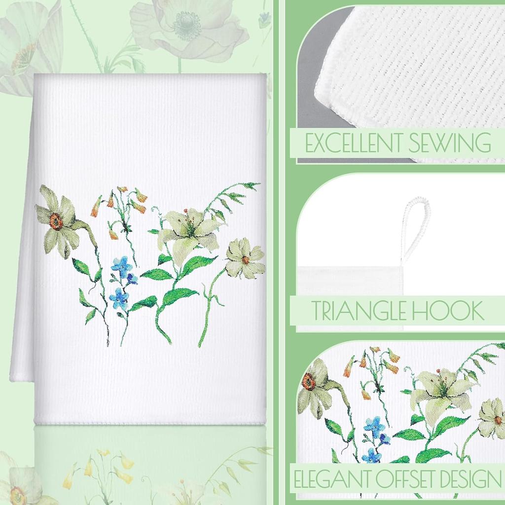 Bencailor 4 Pcs Floral Kitchen Towels Wildflower Print Flower Plants Embroidered Absorbent Dish Towels Housewarming Gift for Autumn Fall Bathroom
