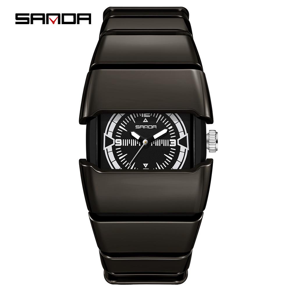 Sanda Men's Waterproof Y2K Retro Quartz Wristwatch with Multi-section Armor Strap, Model 9503.