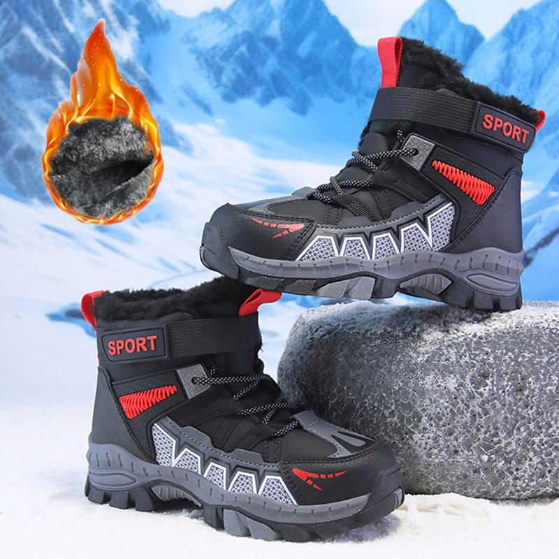 Boy's Winter Snow Boots with Plush Insulation Anti Slip Outdoor Sports Snow Boots