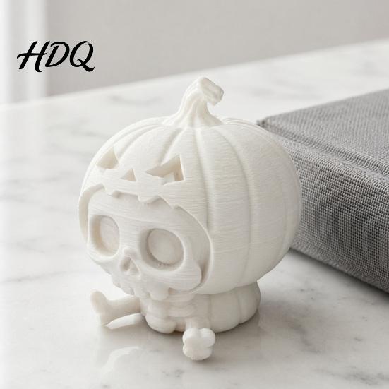 Cute Skull Doll Pumpkin Ornament, Hollow Ghost Face Design, 3D Printed Niche Halloween Tabletop Decor Detailed Layered Figurine, for Desktop
