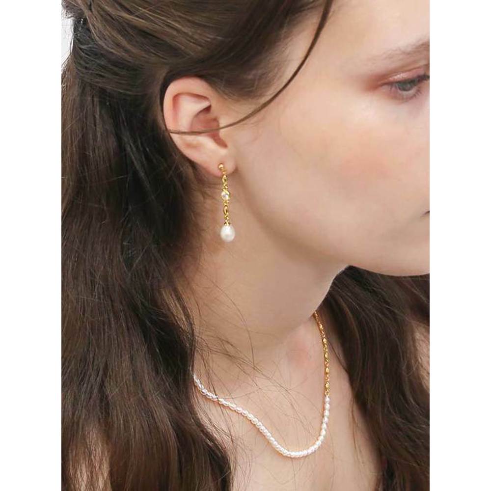 925 Silver + 18K Gold White Natural Pearl Small Symbol Chain Necklace
