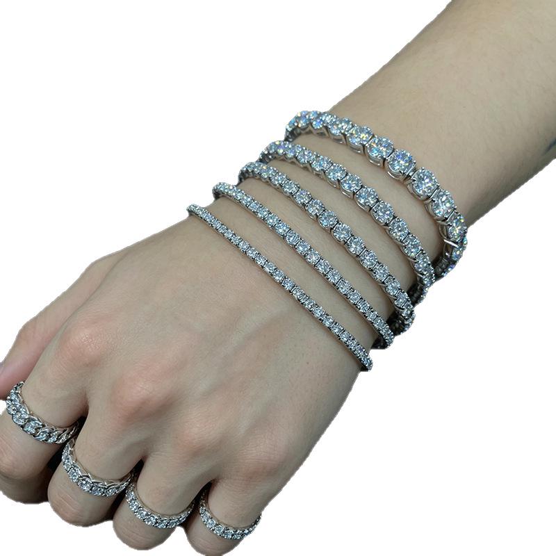 Moissanite Inlaid Sterling Silver Tennis Bracelet - Hip Hop Light Luxury Style