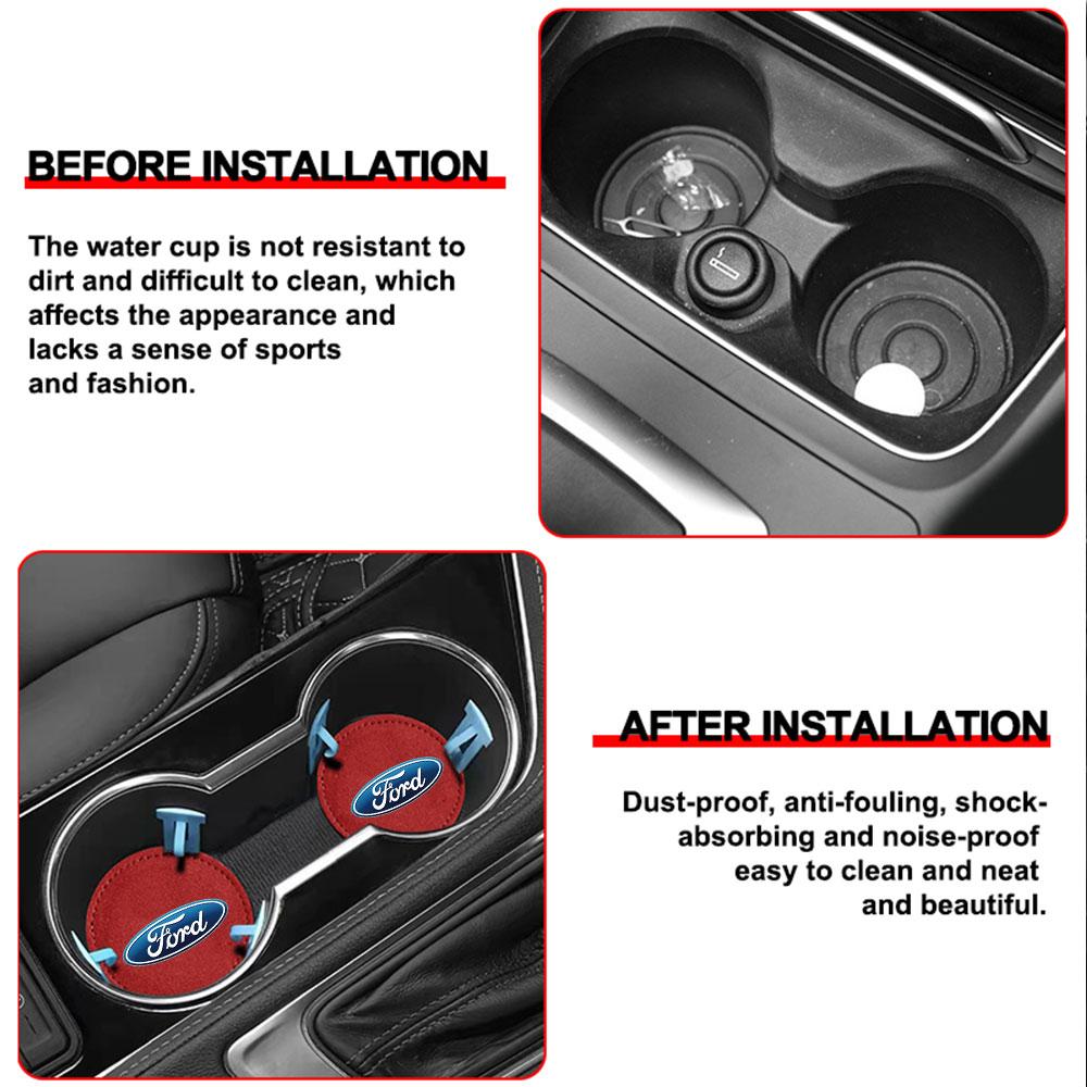 2Pcs Car Coaster Non-Slip Pad Water Cup Holder Mat For Ford STRACING Focus Mustang Fiesta Kuga MK7 MAX Mondeo Escape Accessories