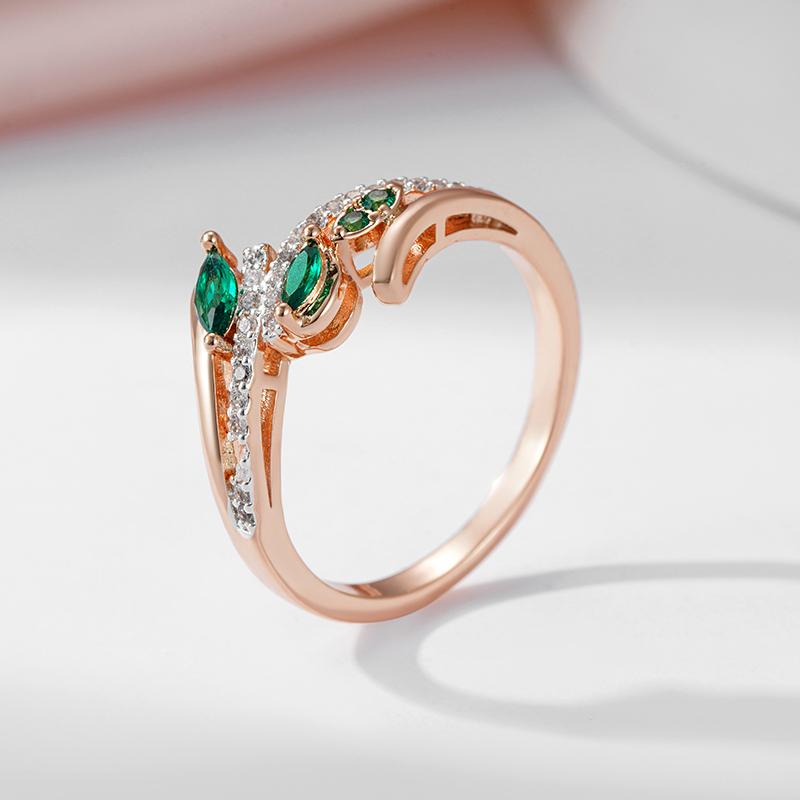 Kinel Anel Elemental de Zircônia Verde Prata para Mulheres Jóias Finas de Luxo Anel de Cor Ouro Rosa Presente