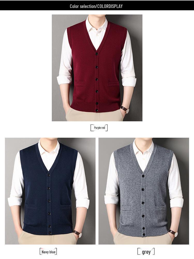 Thick Knit V-Neck Cardigan Vest for Men - Autumn/Winter Warm Sleeveless Sweater